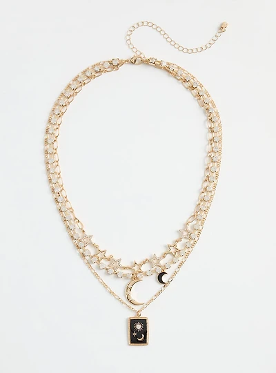 Celestial Rhinestone Layered Necklace