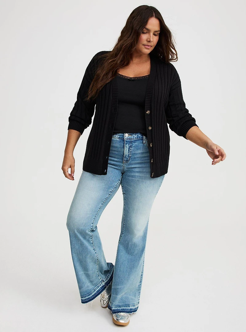 Rib Button-Front Cardigan