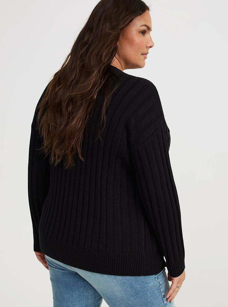 Rib Button-Front Cardigan