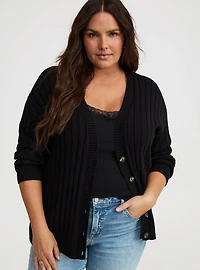 Rib Button-Front Cardigan