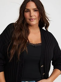 Rib Button-Front Cardigan