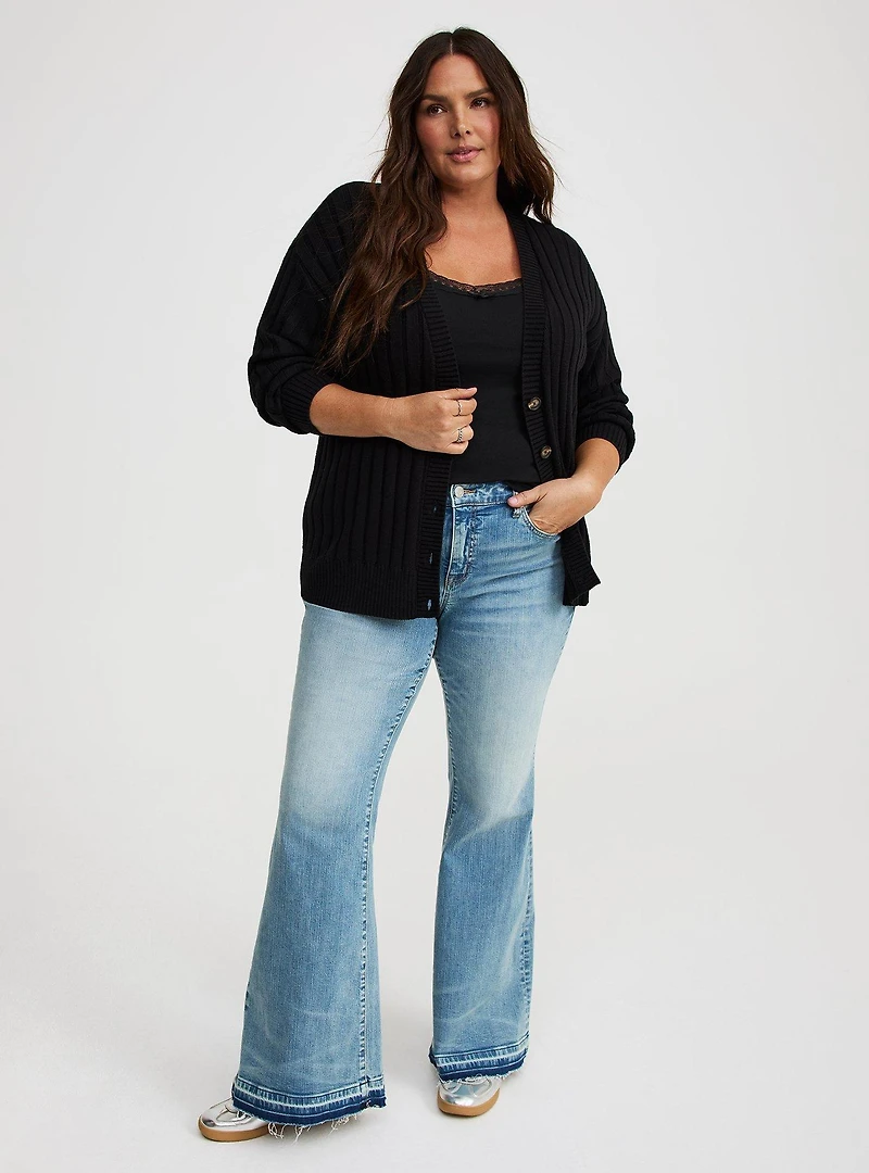 Rib Button-Front Cardigan