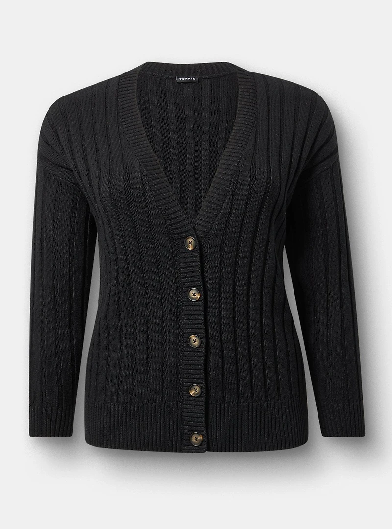 Rib Button-Front Cardigan