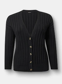 Rib Button-Front Cardigan