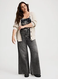 Rib Button-Front Cardigan