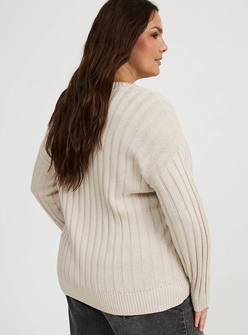 Rib Button-Front Cardigan