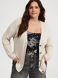 Rib Button-Front Cardigan