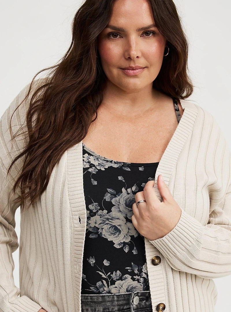 Rib Button-Front Cardigan