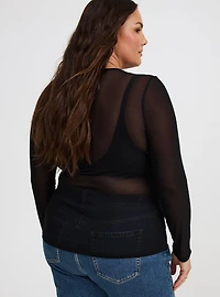 Mesh Crew Long-Sleeve Top