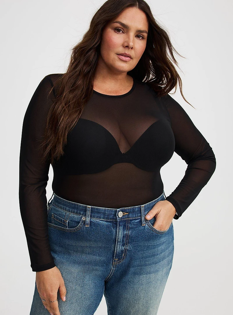 Mesh Crew Long-Sleeve Top