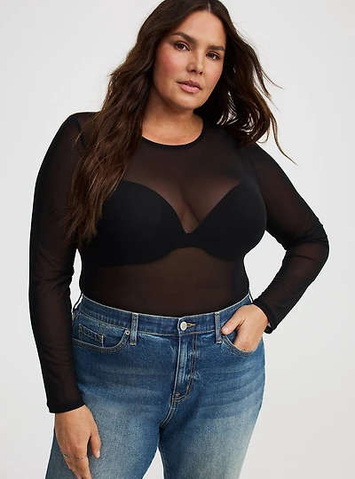 Mesh Crew Long-Sleeve Top