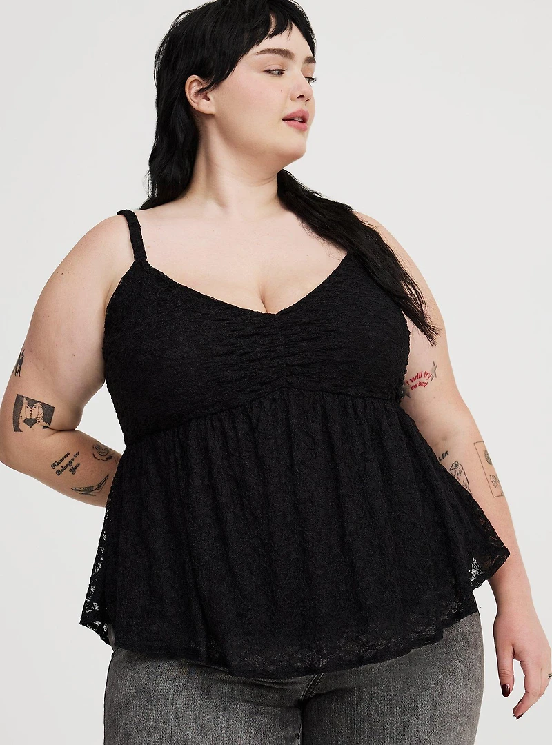 Stretch Lace V-Neck Babydoll Cami
