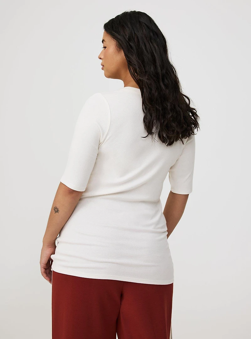 Cotton Rib Henley Elbow Top