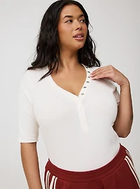 Cotton Rib Henley Elbow Top
