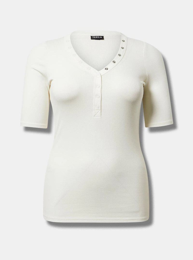 Cotton Rib Henley Elbow Top