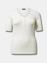 Cotton Rib Henley Elbow Top