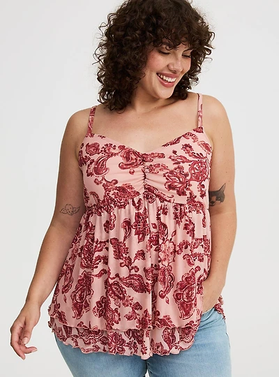 Mesh V-Neck Babydoll Cami