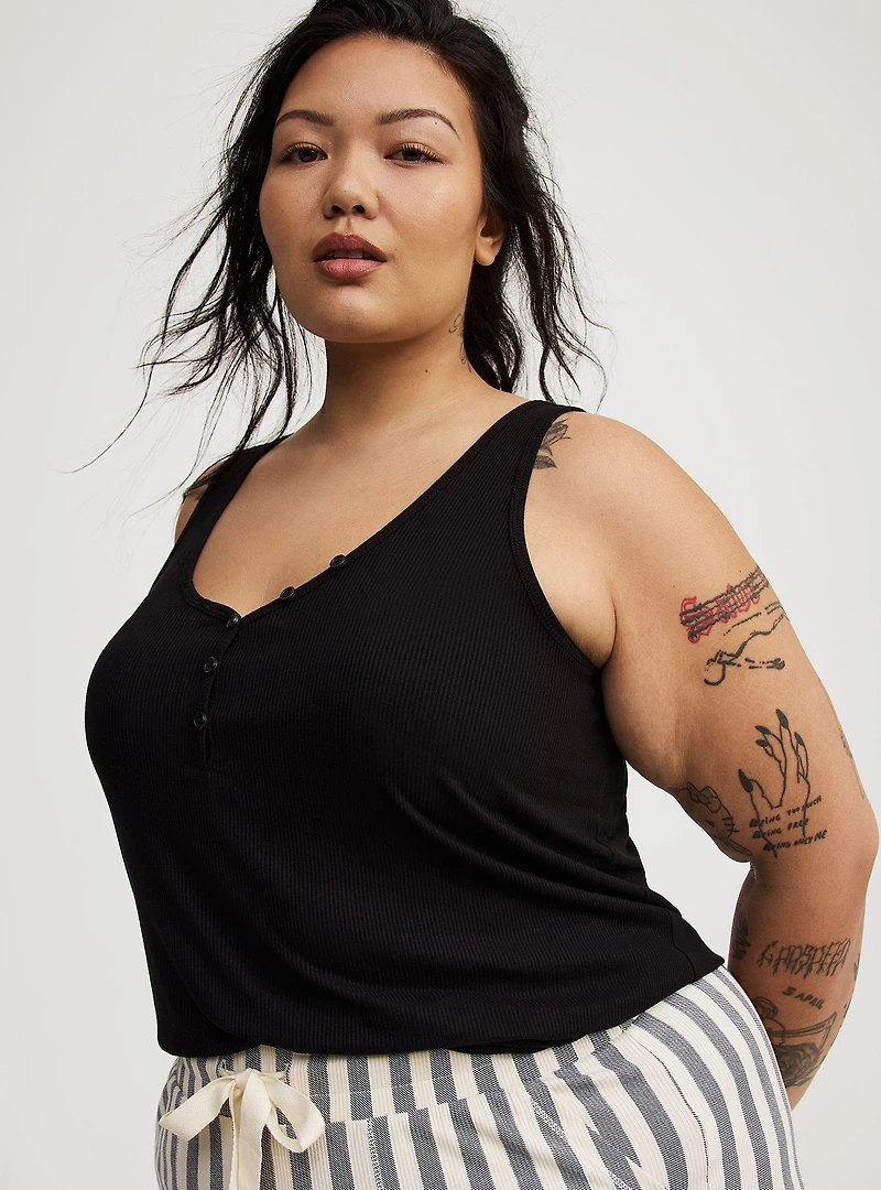 Super Soft Rib Henley Lounge Tank