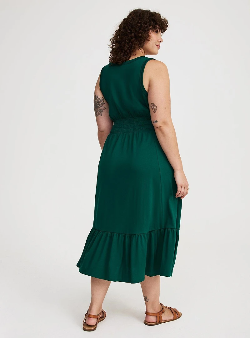 Shirred Waist Smocked Midi Dress