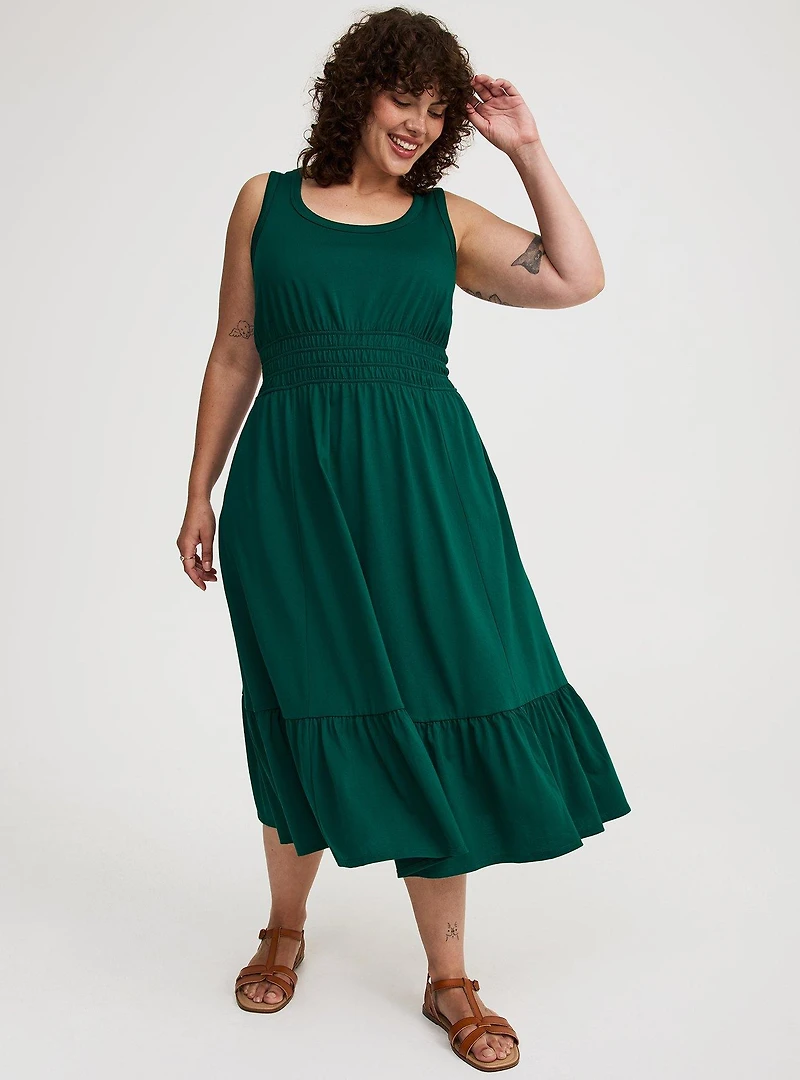 Shirred Waist Smocked Midi Dress