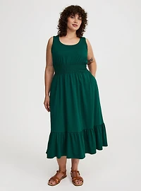 Shirred Waist Smocked Midi Dress