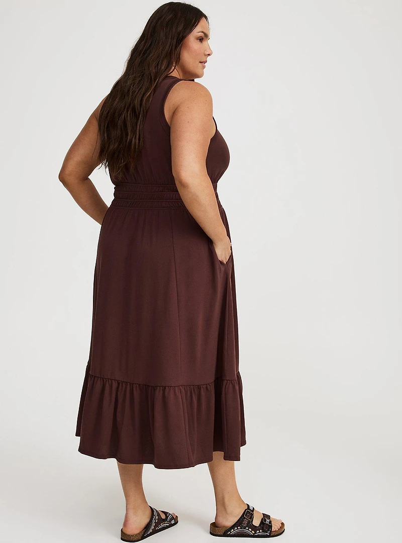 Shirred Waist Smocked Midi Dress