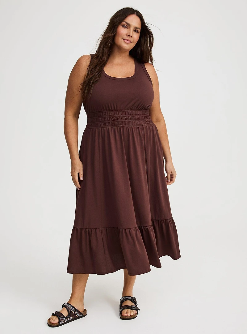 Shirred Waist Smocked Midi Dress