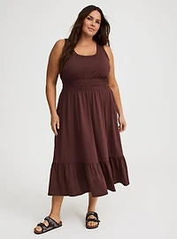 Shirred Waist Smocked Midi Dress