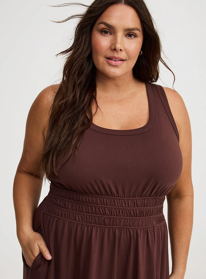 Shirred Waist Smocked Midi Dress