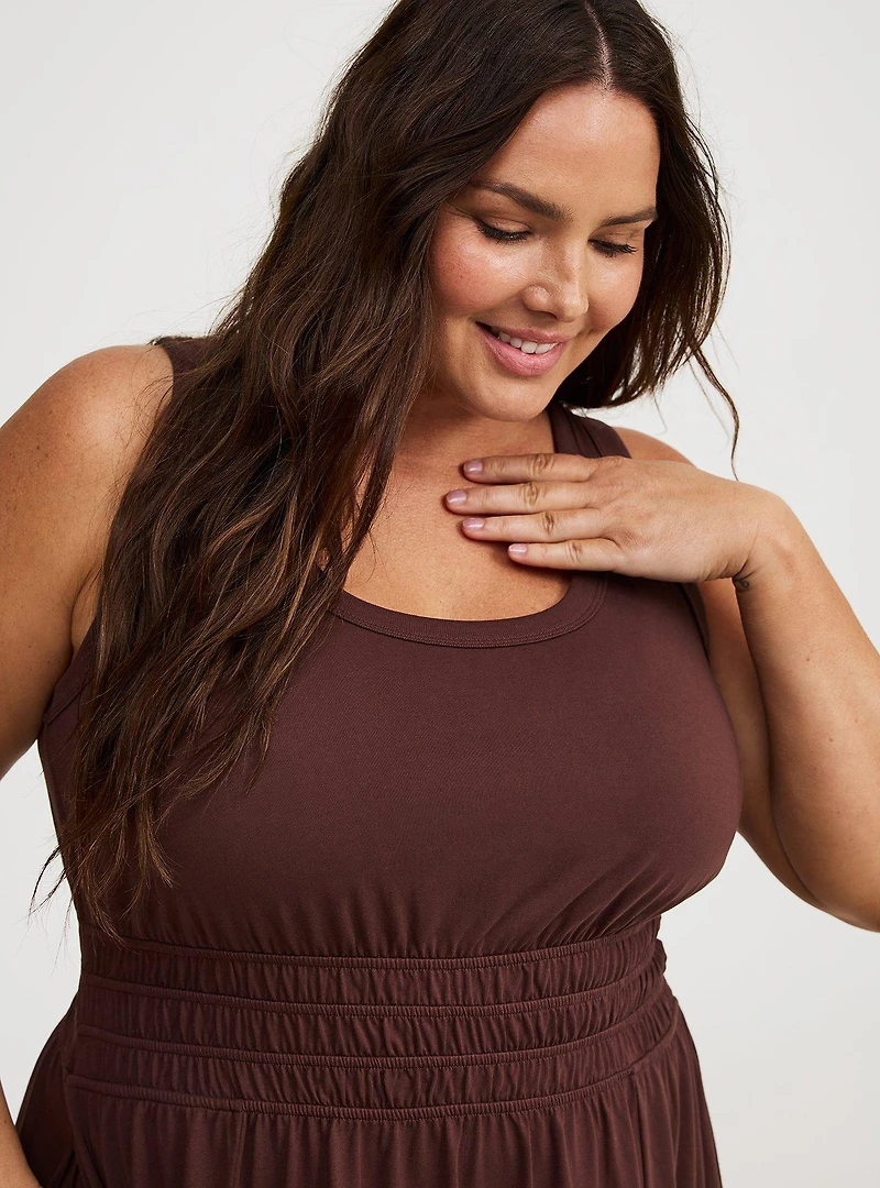 Shirred Waist Smocked Midi Dress
