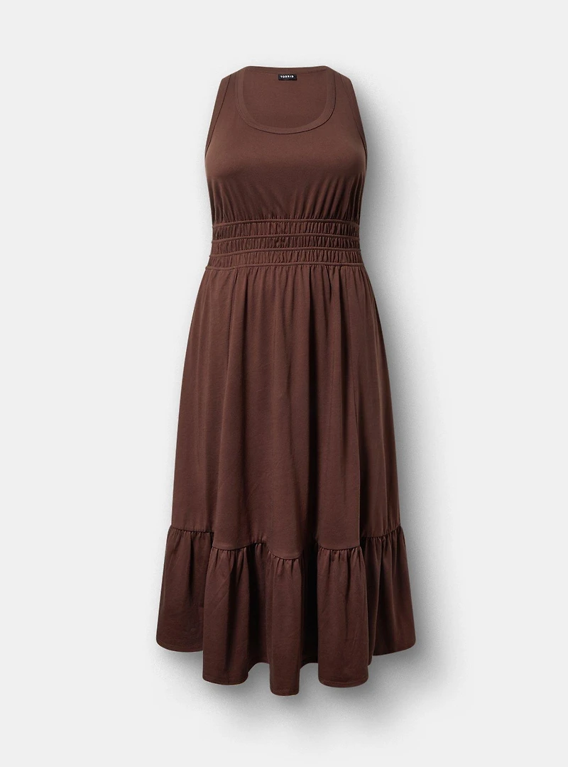 Shirred Waist Smocked Midi Dress