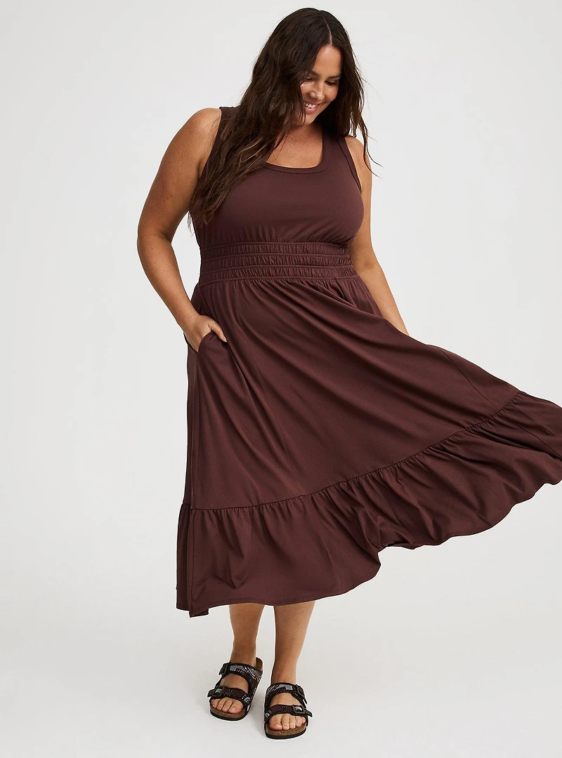 Shirred Waist Smocked Midi Dress