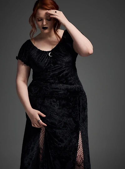 Nightfall Burnout Velvet Double Slit Maxi Skirt
