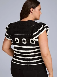 Belle Isle Ruffle-Sleeve Crochet Sweater
