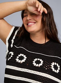Belle Isle Ruffle-Sleeve Crochet Sweater