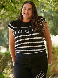 Belle Isle Ruffle-Sleeve Crochet Sweater