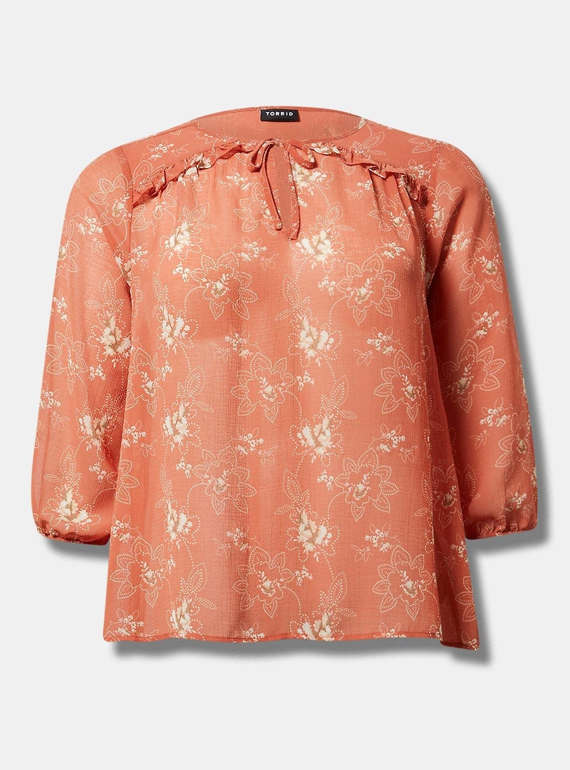 Crinkle Chiffon 3/4 Sleeve Blouse