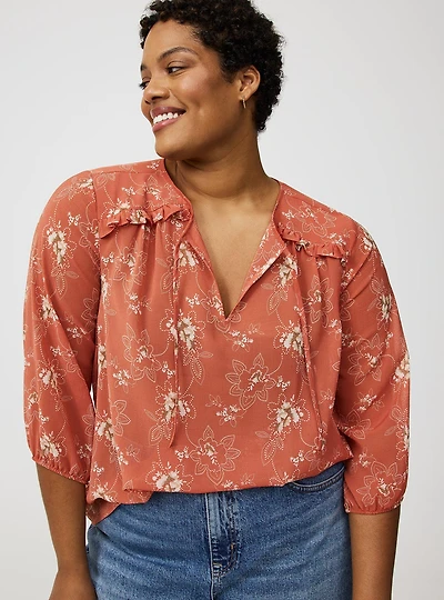 Crinkle Chiffon 3/4 Sleeve Blouse