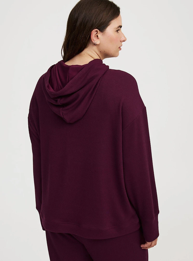 Textured Rib Cropped Lounge Hoodie