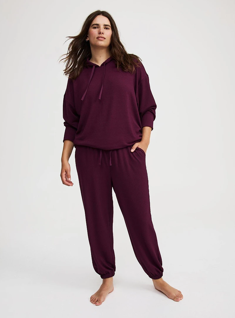 Textured Rib Cropped Lounge Hoodie