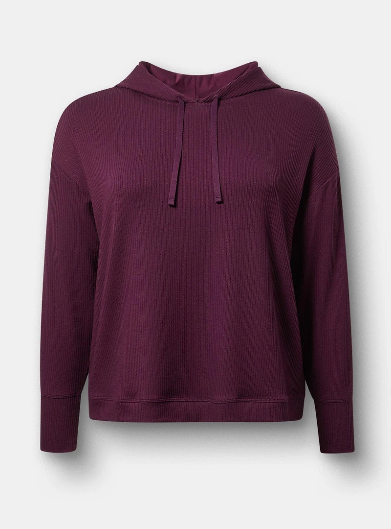 Textured Rib Cropped Lounge Hoodie