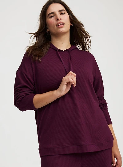 Textured Rib Cropped Lounge Hoodie