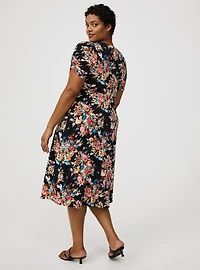 Midi Cinch-Sleeve Surplice Dress