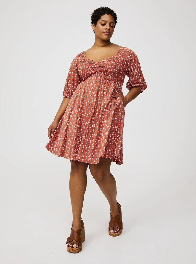 Mini Peasant-Sleeve Dress
