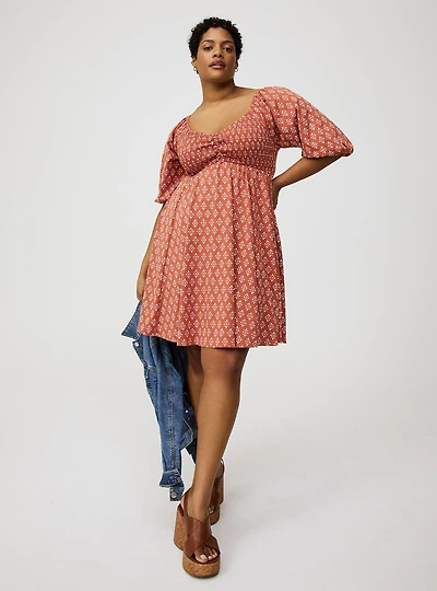 Mini Peasant-Sleeve Dress