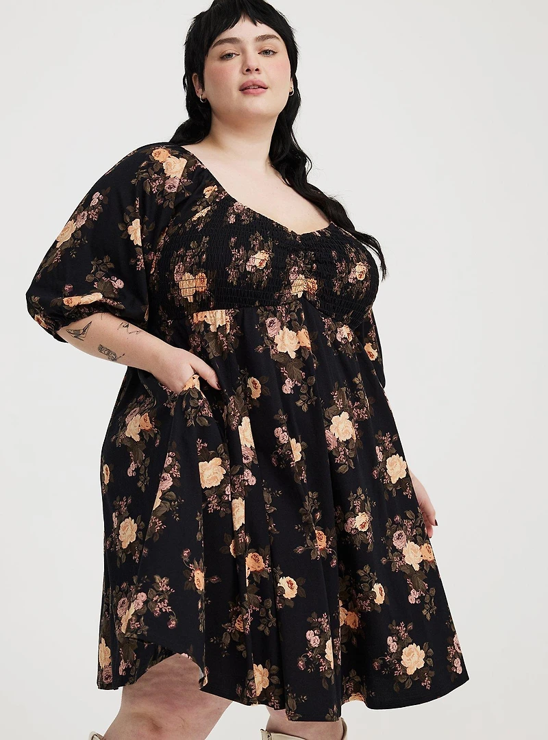Mini Peasant-Sleeve Dress