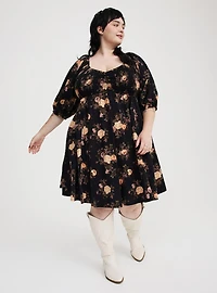 Mini Peasant-Sleeve Dress