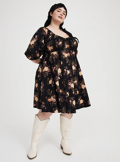 Mini Peasant-Sleeve Dress