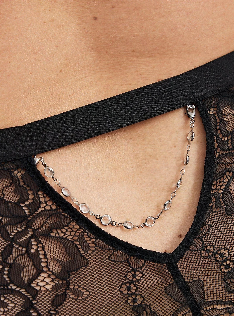 Lace High-Rise Cheeky Jeweled Panty