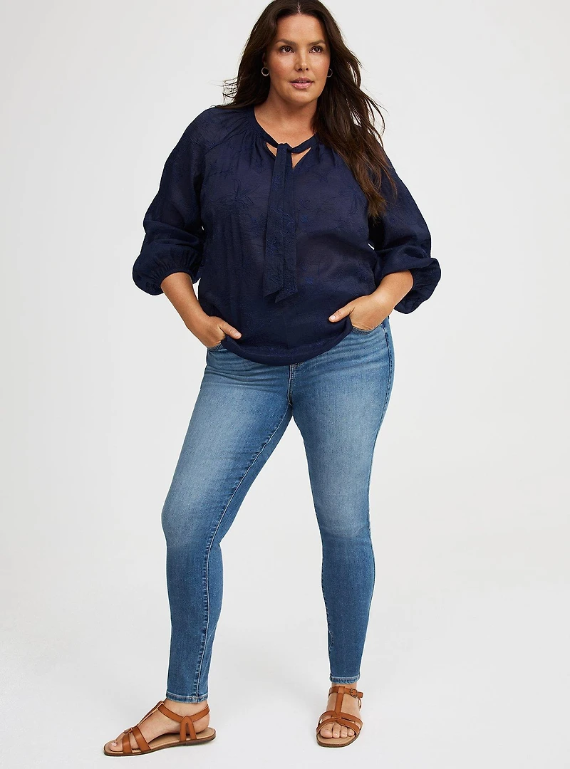 Embroidered Tie-Front Blouse